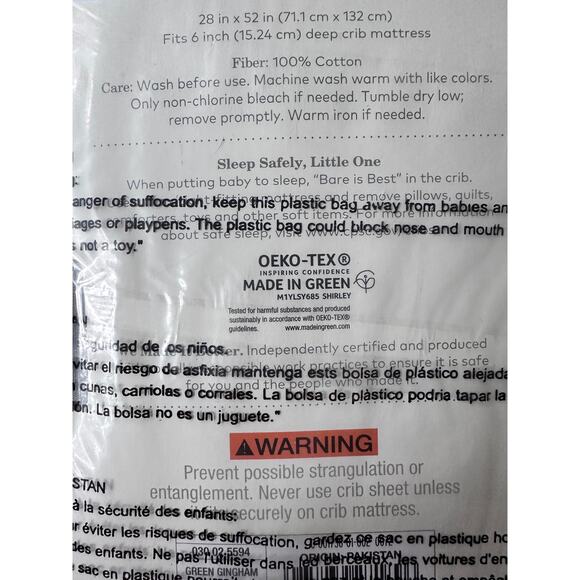 2-Pack Cloud Island Crib Fitted Sheets Green Gingham – 100% Cotton NWT - Picture 3 of 3